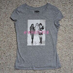 Clueless #Whatever Graphic T-Shirt Girls Youth Size XL Gray, Black & White, Pink